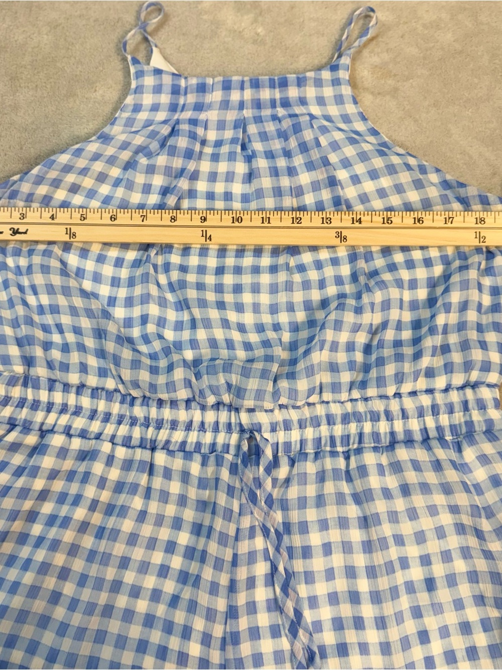 Altar’d State Blue White Gingham Halter Romper XL Ruffle Hem Lined Summer - Picture 9 of 15